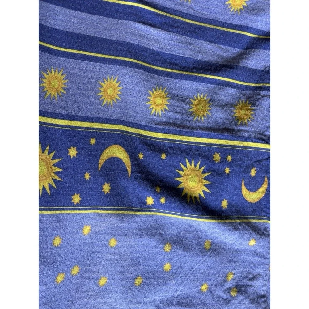 Vintage 90s Celestial Sun Moon Twin Duvet Cover Blue Yellow Stripe 72